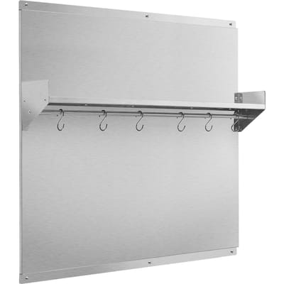 Crédence en Acier Inoxydable 91x76 cm pour Cuisinière, Protection Anti-éclaboussures Ultra Plate avec Étagère de Rangement et Support Suspendu, Panneau Bouclier Mural pour Hotte Aspirante, Facile à Nettoyer,