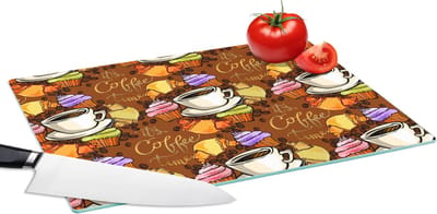 Glazen Snijplank - 39x28 - Koffie - Croissant - Patronen - Ontbijt - Snijplanken Glas