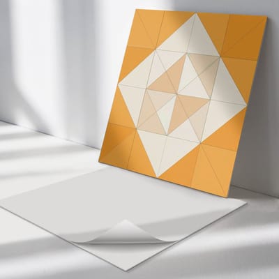Wallfluent Vinyl Tegels - Geometrisch Ruitpatroon Vinyl Tegels Zelfklevend - 30 cm x 30 cm - Oranje PVC Tegels - 9 stuks - Vierkant PVC Tegels - Abstractie Plaktegels - Zelfklevende Vinyltegels - Plaktegels Keuken en Badkamer