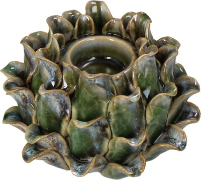 HD Collection Kaarsenhouder stoneware Groen 14,5x14,5x10,5cm