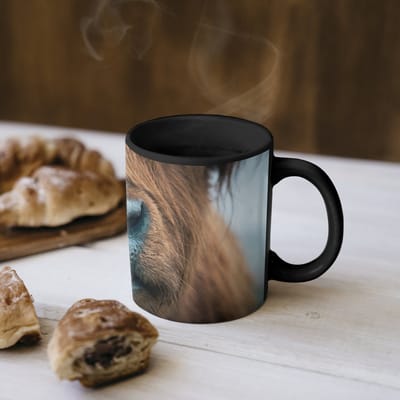 Magische Mok - Foto op Warmte Mokken - Koffiemok - Schotse hooglander - Neus - Bruin - Magic Mok - Beker - 350 ML - Theemok