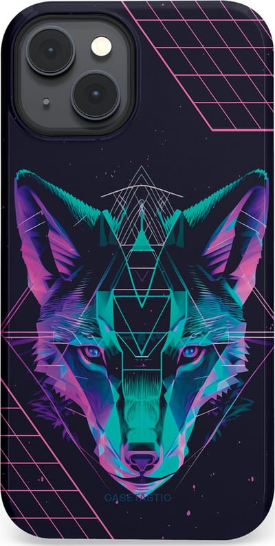 Casetastic hoesje geschikt voor Apple iPhone 14 Plus - MagSafe - Dubbellaagse bescherming - Neon Wolf - Fashion Case - Donkerblauw
