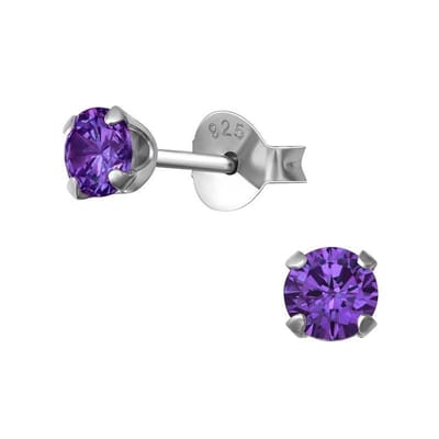 Aramat Jewels | Oorbellen | Schitterende Zilveren Kinder Oorbellen met Zirkonia | Paars | |4mm | Zilver | Kinderen, Volwassenen | Verkleurd niet