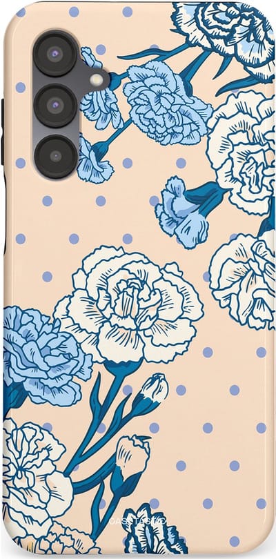 Casetastic hoesje geschikt voor Samsung Galaxy A16 - Dubbellaagse bescherming - Anjer elegantie - Fashion Case - Zand Zilver Lichtblauw