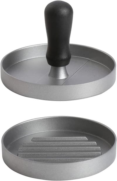 Dailygoods- Hamburgerpers met antiaanbaklaag - Gietijzeren Hamburgerpers - Diameter 11,8 cm - Perfecte hamburgers/patties - Stevig aluminium - Handgreep van kunststof - Burgerpers