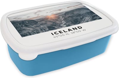 Broodtrommel Blauw - Lunchbox - Brooddoos - IJsland - Rivier - Bergen - 18x12x6 cm - Kinderen - Jongen