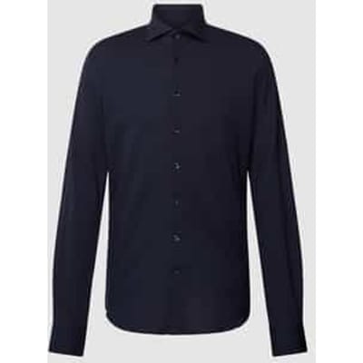 Profuomo slim fit heren overhemd - jersey - donkerblauw - Strijkvriendelijk - Boordmaat: 39 (EU maat: M)