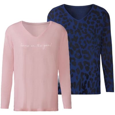 ESMARA 2 dames shirts met lange mouwen (Blauw/roze, XS (32/34))