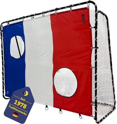 Voetbaldoelset 213 x 152 x 76 cm in zwart met doelmuur "Frankrijk"