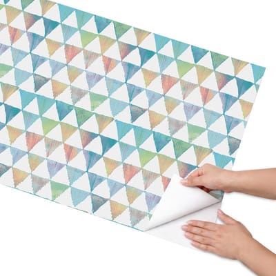 Coloray Meubel Wrap Folie - Blauw Meubelfolie - 65x130 cm - Decoratiefolie Kleurrijk retro patroon - Meubel Wrap Folie - Geometrische Meubelfolie - Plakfolie Meubels - Keuken decoratie - Geometrie