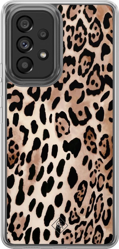 Casimoda® hoesje - Geschikt voor Samsung Galaxy A52 5G - Luipaard print bruin - 2-in-1 case - Schokbestendig - Luipaardprint - Verhoogde randen - Bruin/beige, Transparant