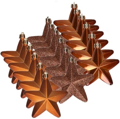 Decoris kersthanger sterren - 18x st - kaneel bruin - 7 cm - kunststof - kerstornamenten - kerstversiering