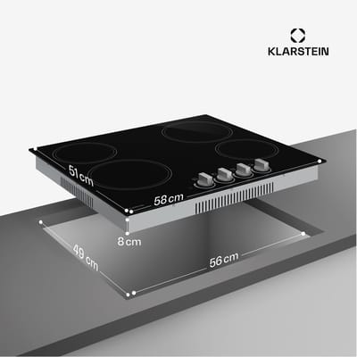 Klarstein Kookplaat keramische - 60 cm, 4-zone elektrische kookplaat met draaiknoppen, 5800 W, restwarmte-indicator, kinderslot en automatische uitschakeling, makkelijk schoon te maken glazen oppervlak voor moderne keukens - Kookveld - 6000W