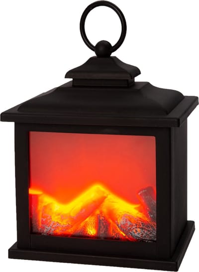 Anna's Collection Sfeerhaard/open haard - lantaarn - L12 x B9 x H15 cm - zwart - led verlichting
