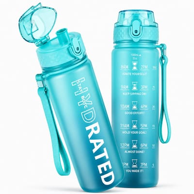 BOTC Waterfles - 1000ml - BPA vrij - Tritan - Waterfles met Rietje - Waterfles met tijdmarkering - Blauw