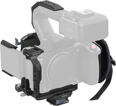 Handheld Power Cage Kit voor Canon C50 met XLR Handgreep, V-Mount Accuplaat en Snelle Ontgrendeling voor Arca Statief en HDMI Kabelclip, Handgreep en Stabiliteit