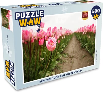 Puzzel Een pad door een tulpenveld - Legpuzzel - Puzzel 500 stukjes