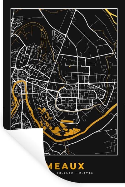 Muurstickers - Sticker Folie - Plattegrond – Kaart – Stadskaart – Frankrijk – Meaux - 20x30 cm - Plakfolie - Muurstickers Kinderkamer - Zelfklevend Behang - Zelfklevend behangpapier - Stickerfolie