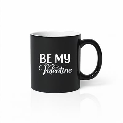 Zwarte Magic Mug “Be My Valentine” – Romantische Keramische Koffiemok 330 ml – Valentijnscadeau Liefde