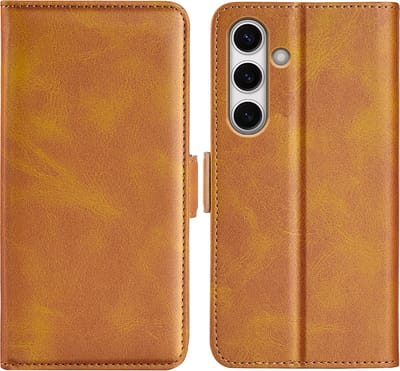 MobyDefend Hoesje - Geschikt voor Samsung Galaxy S24 FE - Luxe Wallet Book Case (Sluiting Zijkant) - Lichtbruin