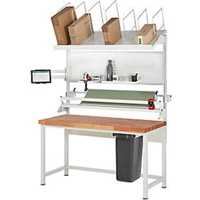 Rau inpaktafelsysteem 06 Werkbank serie 8000, B 1500 x D 700 x H 840-1040 mm, massief beukenhouten blad, tot 1250 kg
