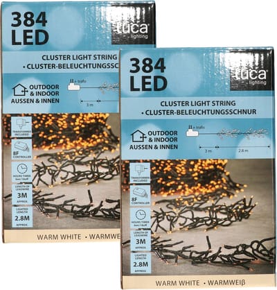 Luca Lighting Clusterverlichting - 2x - 384 led lampjes - warm wit - 280 cm - timer functie - kerstverlichting - clusterlichtjes