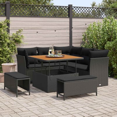 vidaXL - Tuinbank - Set - 8 - st - 5-Aantal - zitplaatsen - Zwart - poly - rattan
