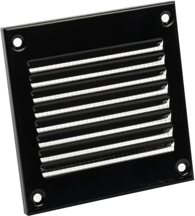 Zwart Metalen Vierkant Ventilatie Rooster 100x100mm met Insectenhor - Toevoer en Afvoer