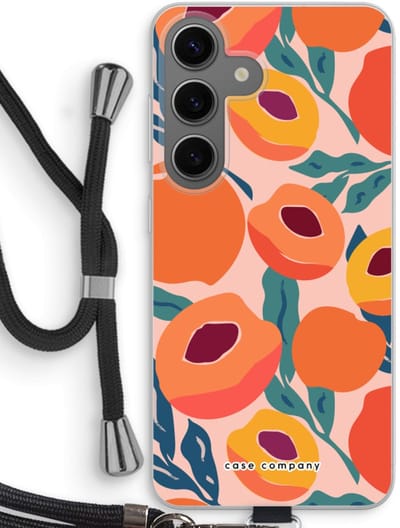 Case Company® - Hoesje met koord geschikt voor Samsung Galaxy S24 hoesje met Koord - Perzik - Telefoonhoesje met Zwart Koord - Bescherming aan alle Kanten en Over de Schermrand