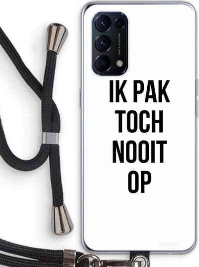 Case Company® - Hoesje met koord geschikt voor Oppo Find X3 Lite hoesje met Koord - Ik pak nooit op - Telefoonhoesje met Zwart Koord - Bescherming aan alle Kanten en Over de Schermrand