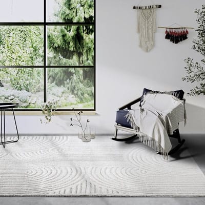 Flycarpets Gallery Chappe Japandi Vloerkleed Crème - 120x170 cm - Hoogpolig Tapijt