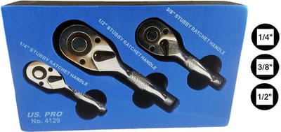 Ratel set met 3 korte ratels in foam inlay 1/4" - 3/8" en 1/2"