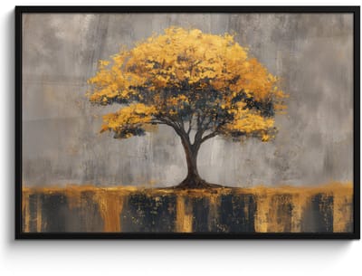 Poster in lijst - Fotolijst 120x80 cm - Posters - Boom - Bladeren - Goud - Abstract - Posterlijst zwart - Decoratie - Wanddecoratie woonkamer - Muurdecoratie slaapkamer