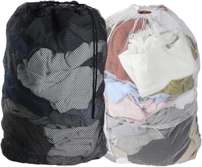 2 Stuks Wasnetten, 60 x 90 cm, Grote Waszak met Verstelbare Trekkoord voor Kleding, Dekbedhoezen en Speelgoedopslag tijdens Reizen en in de Studentenkamer