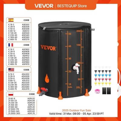 MazrekuHome® - Opvouwbare regenton - Regentonnen - 200 liter - 53 galon - Pvc Regenwateropvangsysteem - Met Grote Capaciteit - Met Tappen En Overloop tuinslang