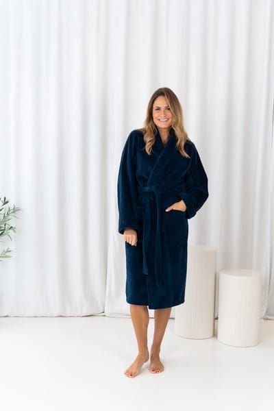 Casilin - Badjas Teddy voor Dames en Heren - Maat S - Sauna badjas Voor Volwassen - Met riem - Badstof, Fleece, Katoen - Absorberend - Wasmachinebestendig - Donkerblauw, Blauw