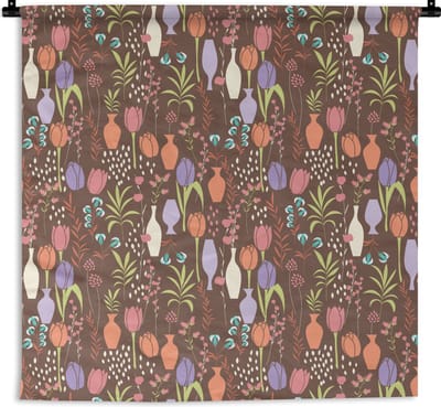 Wandkleed - Wanddoek - Bloemen - Vaas - Patronen - 180x180 cm - Wandtapijt