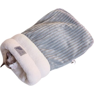 Cat Sleeping Bag Warm Funny Tunnel Cat Nest Soft Plush Cat Cave Bed for Indoor Puppy and Kitten 5-8kg M gray