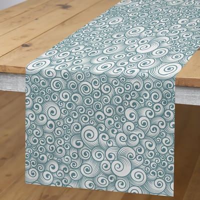 Abakuhaus abstracte tafelloper – blauw-grijs/babyblauw – 40×180 cm