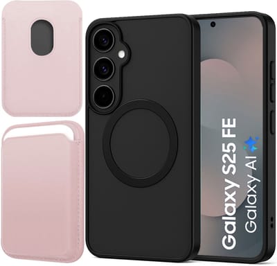 Hoesje + Pasjeshouder geschikt voor Samsung Galaxy S25 FE - Portemonnee geschikt voor MagSafe - Magnetisch - Pasjes Houder - Creditcardhouder - Rose