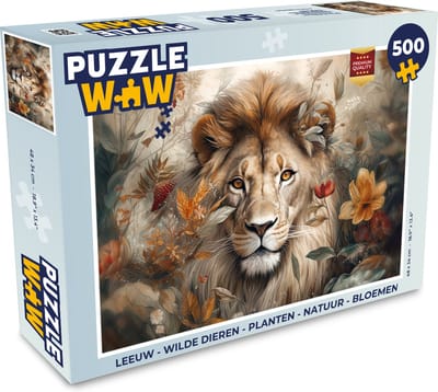 Puzzel Leeuw - Wilde dieren - Planten - Natuur - Bloemen - Legpuzzel - Puzzel 500 stukjes