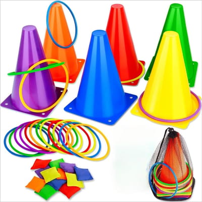 3-in-1 Zachte Plastic Kegels Beanbags Ringgooi Spellen Kermis Spellen Set voor Kinderen Verjaardagsfeest Buitenspellen 32 Stuks Combo Set