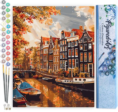 Figured'Art Schilderen op Nummer Volwassenen canvas Zonneschijn in Amsterdam - Handwerk acrylverf Kit DIY Compleet - 40x50cm zonder frame