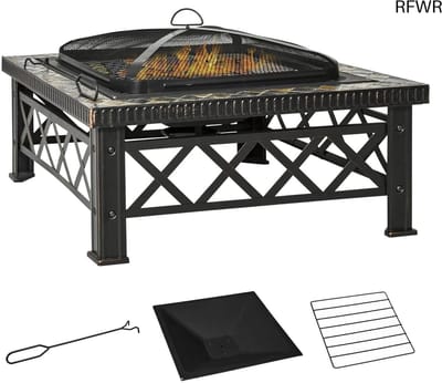 RFWR® 3-in-1 Vuurschaal met Grillrooster en Vonkbescherming voor Tuin