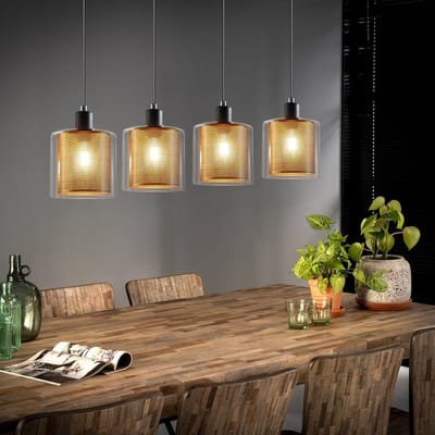 NETTLIFE Hanglamp - 4xE14 - zwart goud - vintage eettafel hanglamp - glas metalen eetkamerlamp - industriële hanglamp - voor woonkamer | studeerkamer | eetkamer-excl. lichtbron
