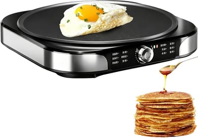 Elektrische Pannenkoekenmaker - Crêpemachine Roti Maker - Snelle Maaltijden Bereiden - Instelbare Temperatuur - 40 cm Diameter - Zwart Zilver