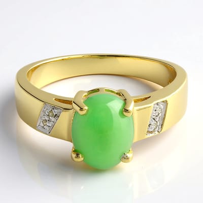 Cavill - Zilveren Ring 925 Verguld - Keizerlijk Chrysopraas 0,97 ct Ovaal Cabochon & Witte Topaas Rond 0,015 ct - Elegant Design Maat 17