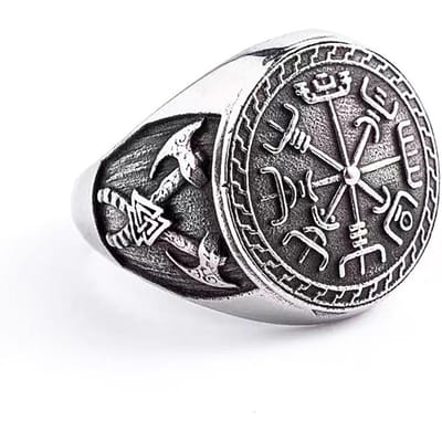 Bague Boussole Viking Vintage en Acier Inoxydable Pour Hommes Garçons Viking Nordique Bague Double Hache Mode Amulette Mythologie Bijoux Cadeaux 7 gray