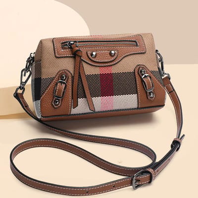 Nieuwe Dames Geruite Canvas Leer Machine Reparatie Vintage Vierkante Tas Modieuze en Veelzijdige Kleine Tas Tas Tas 21cmx7cmx13cm gray