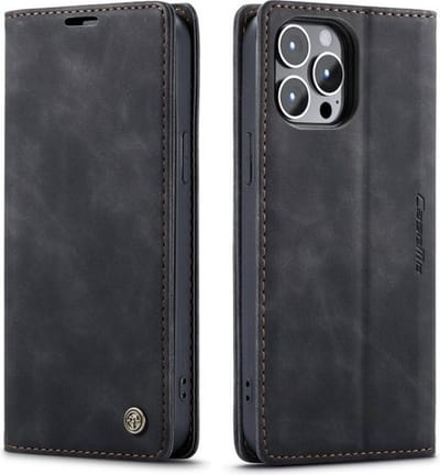 Geschikt voor Apple iPhone 13 Pro Max - CaseMe hoesje met pasjeshouder - Bookcase - ZWART
